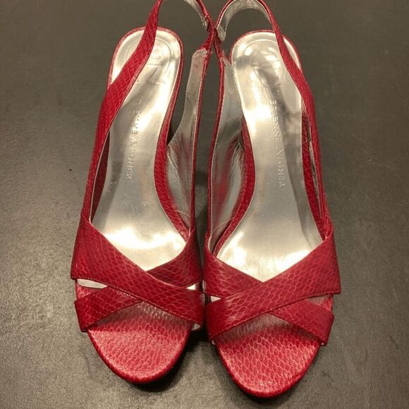 Etienne Aigner Women's Crisscross Strap Texture Red Sling Back Wedge Sandals 6.5 - Picture 1 of 9